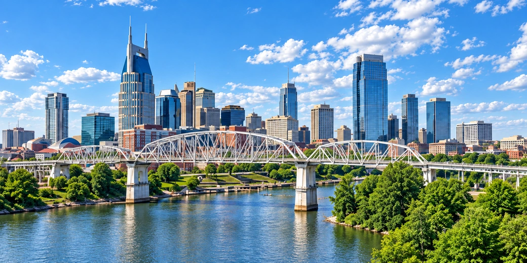 Nashville skyline and bridge over the Cumberland River.